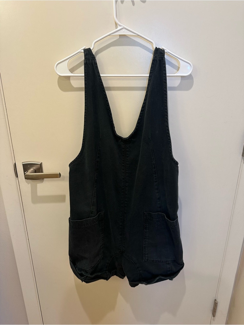 We The Free Black Denim Overall Shorts with Front Pockets